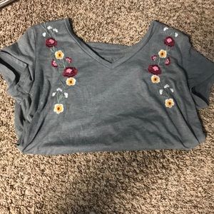 Aeropostale Grey Floral V Neck